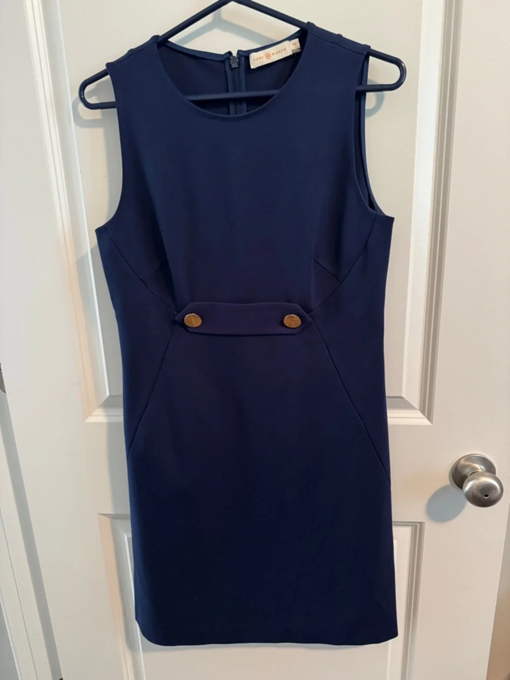 Tory Burch Sleeveless Navy Sheath Dress with Button Detail - Picture 1 of 8